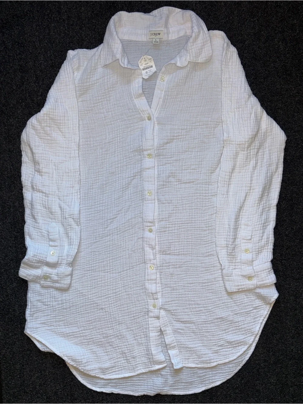 NWT J. Crew Button Gauze Tunic Beach Cover-Up Sz L 100% Cotton Coastal Vacation